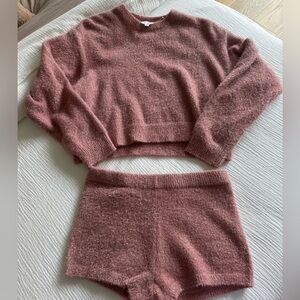 Le Lis Two-Piece Fuzzy Knit Set in Dusty Rose